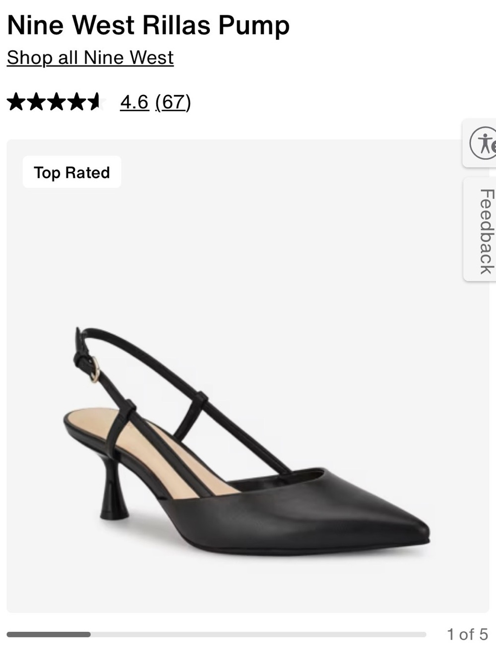 Nine West Size 7 Black Kitten Heel